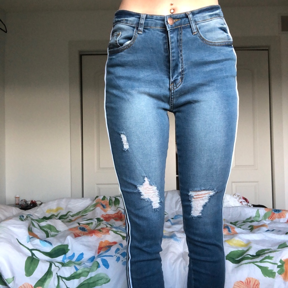Blue jeans with racer stripe